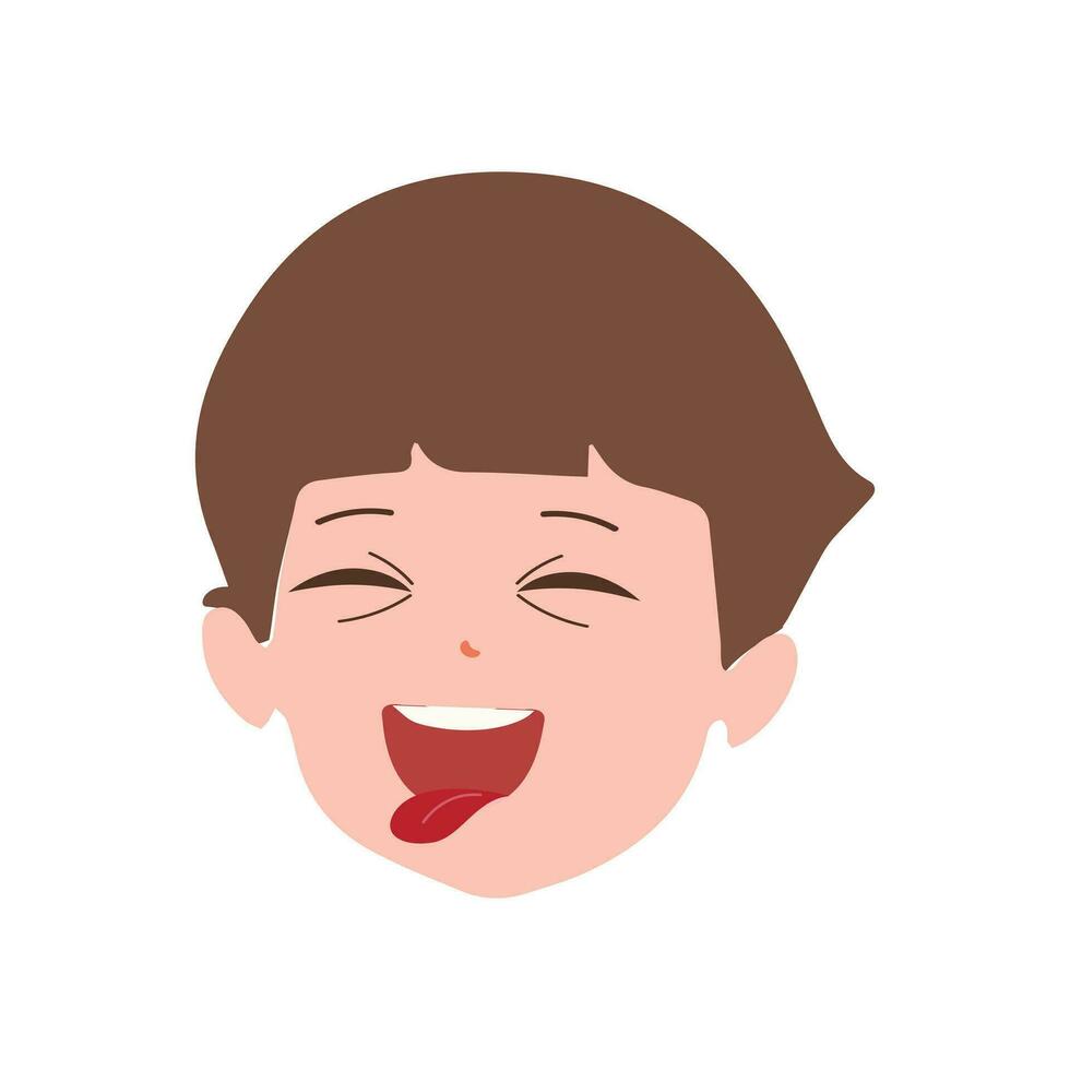 Cute little boy facial expressions. Vector of kid faces illustration with different emotions such as happy, smiling, laughing, winking, angry, confused, worried.