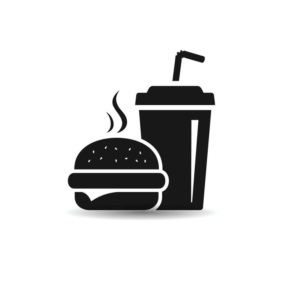 Fast food vector icon. Burger and soda or cola drink silhouette symbol. Vector illustration