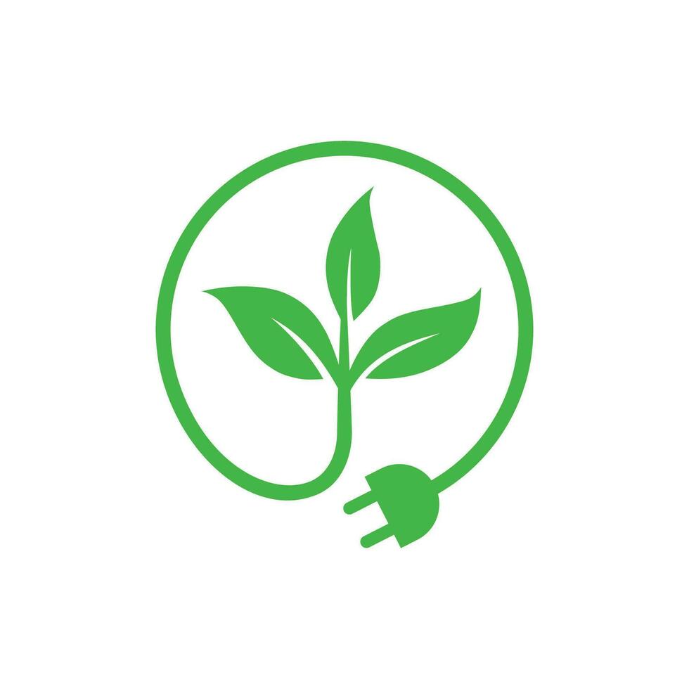 Green leaf with plug electric icon. Renewable power and clean energy icon. Eco Friendly charging symbol. vector