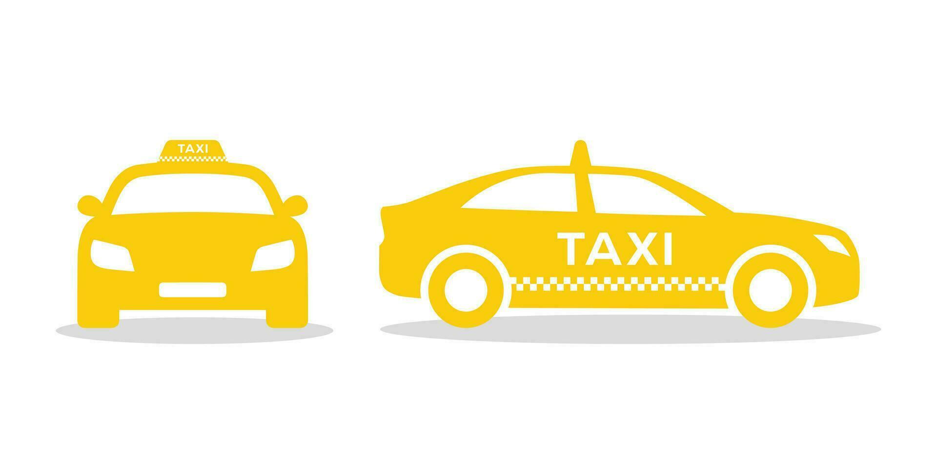 Taxi taxi coche vector icono. Taxi coche frente y lado ver plano pictograma diseños, vector ilustración.