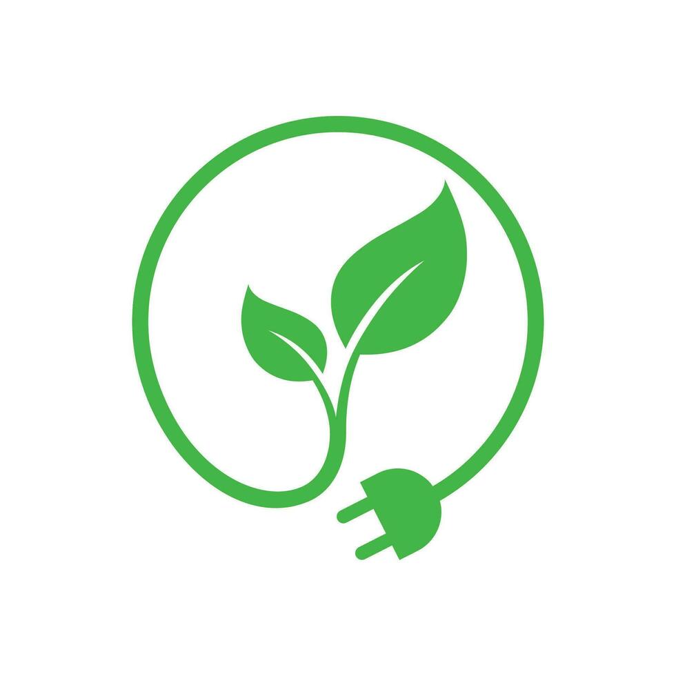 Green leaf with plug electric icon. Renewable power and clean energy icon. Eco Friendly charging symbol. vector