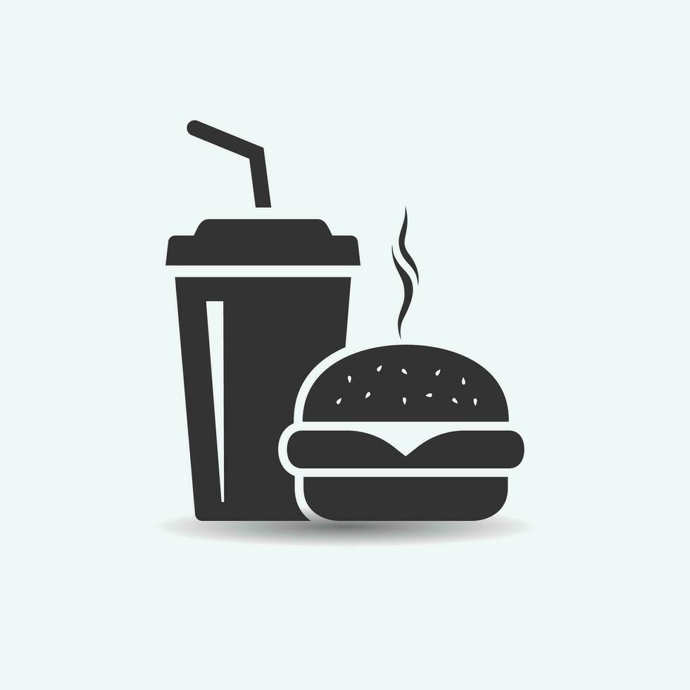 Fast food vector icon. Burger and soda or cola drink silhouette symbol. Vector illustration