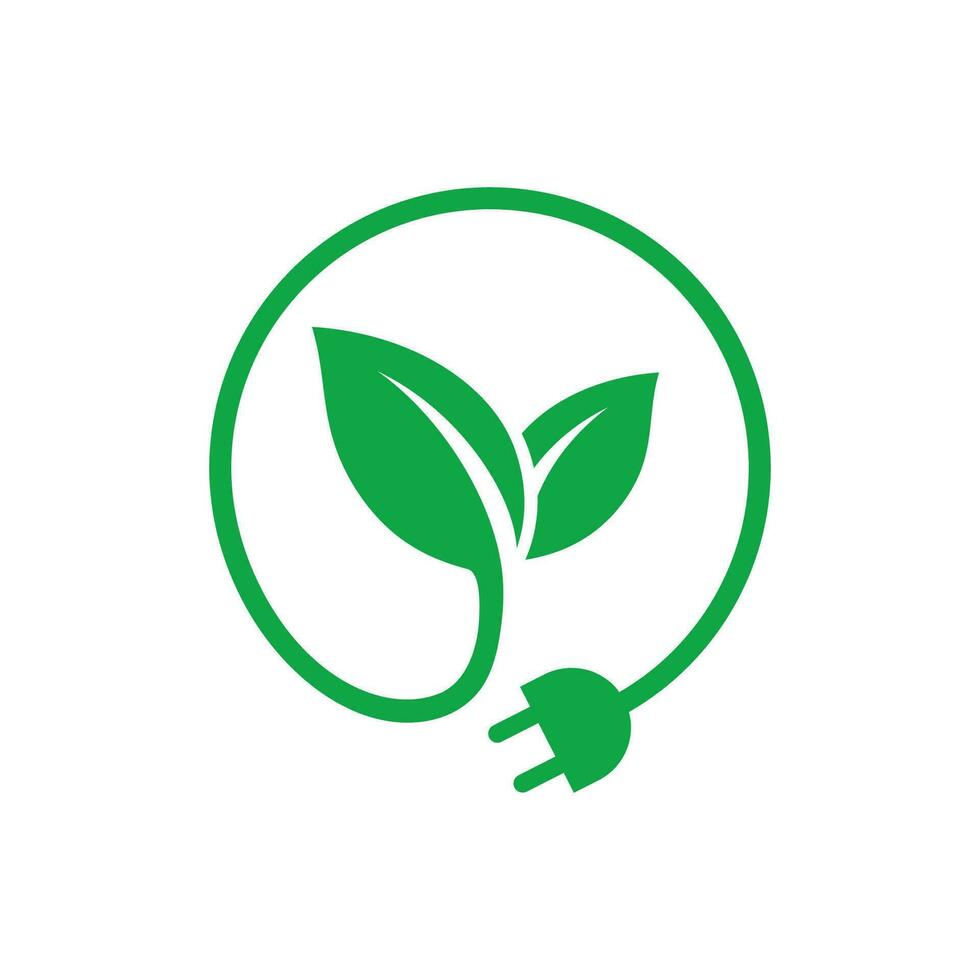 Green leaf with plug electric icon. Renewable power and clean energy icon. Eco Friendly charging symbol. vector