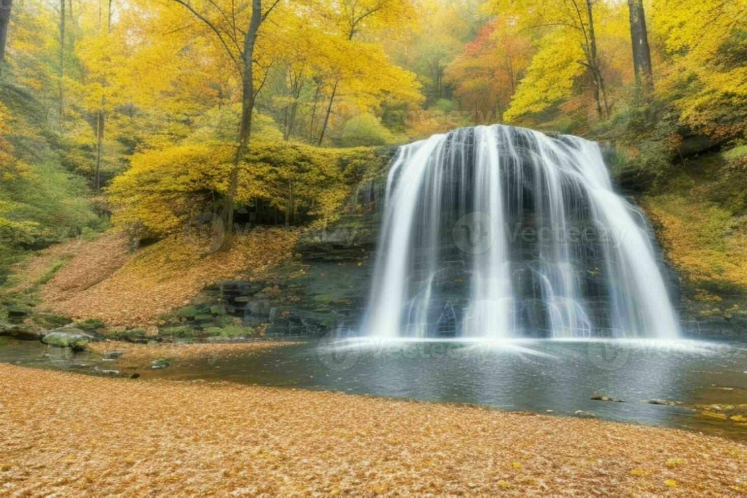 AI generated Waterfall in autumn forest landscape background. Pro Photo