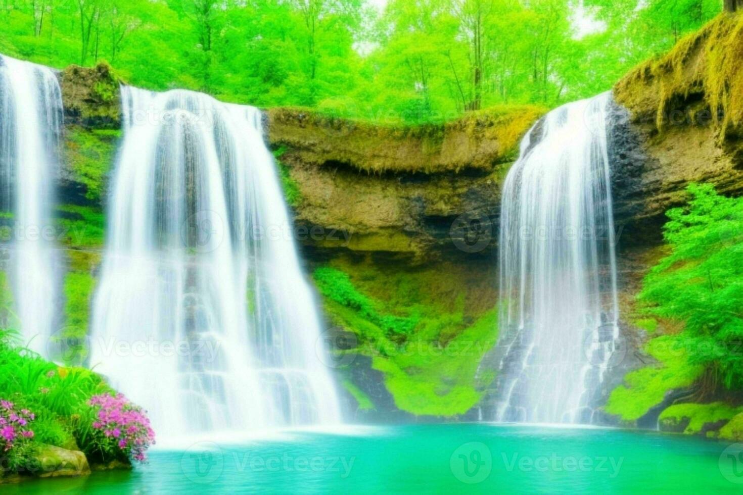 AI generated Waterfall nature landscape background. Pro Photo