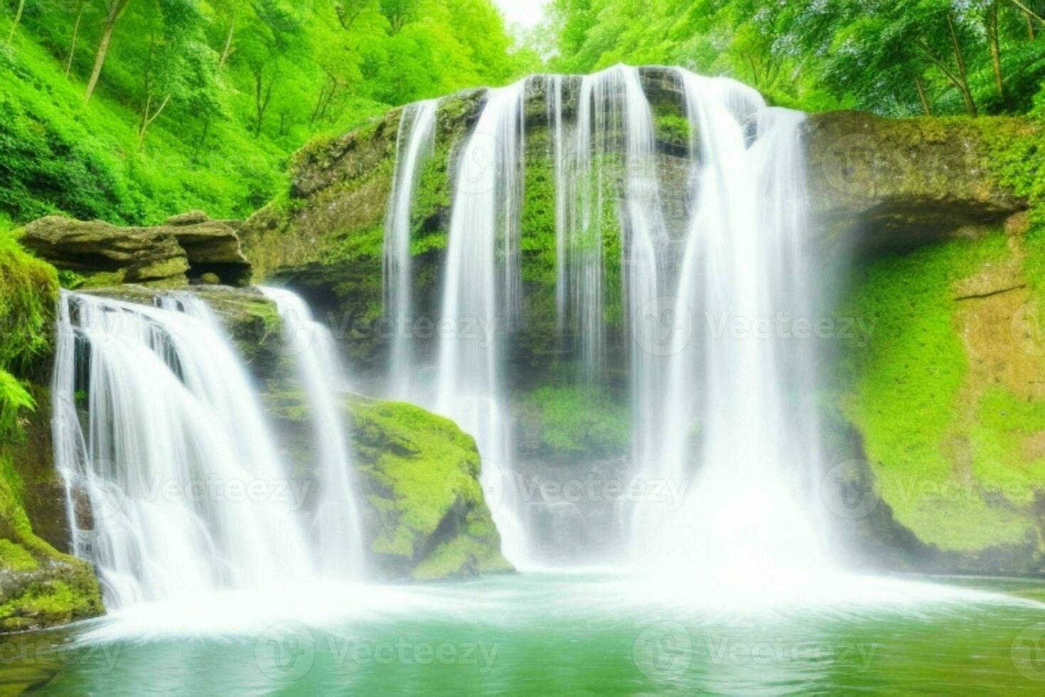 AI generated Waterfall nature landscape background. Pro Photo