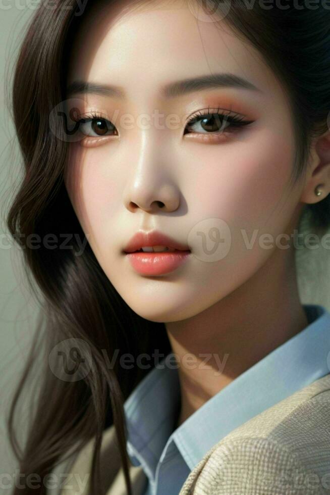 AI generated Stunning beautiful young Asian woman with high contrast shadow and fashionable style. Pro Photo