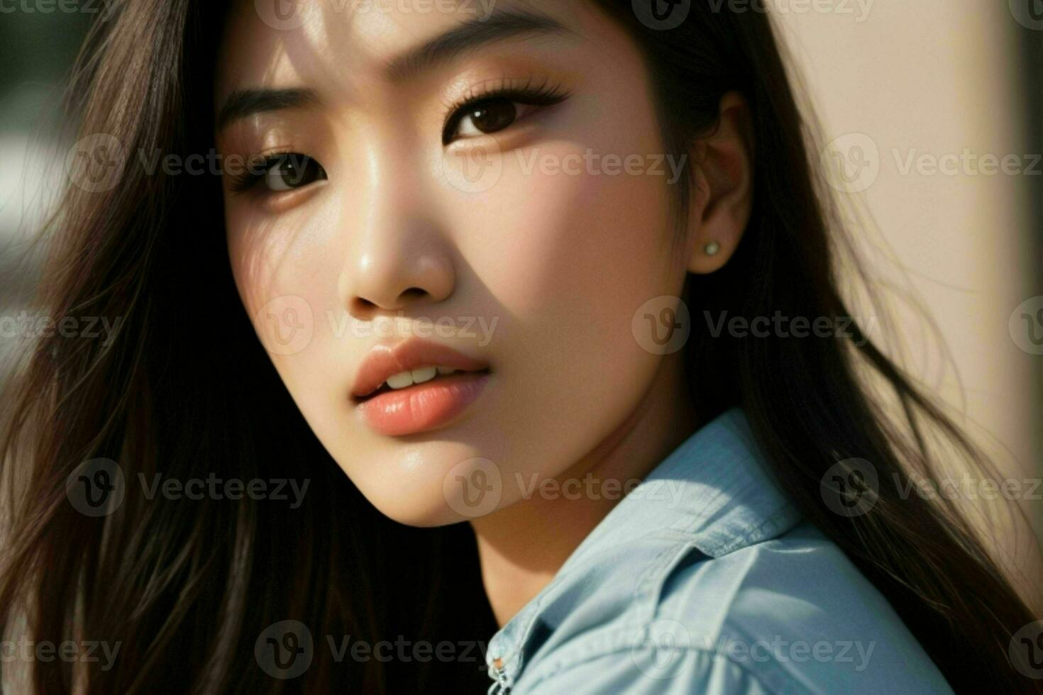 AI generated Stunning beautiful young Asian woman with high contrast shadow and fashionable style. Pro Photo