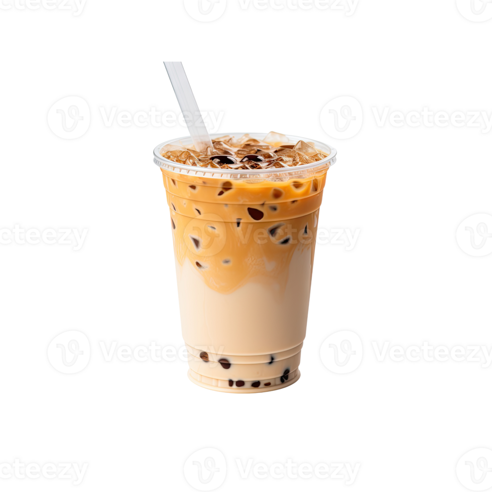 AI generated Iced Thai Milk Tea with Bubbles in Plastic Cup png