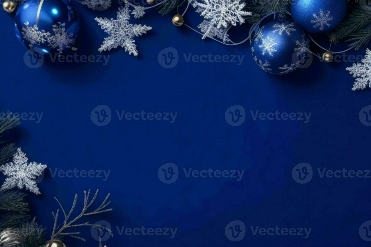 AI generated Blue background. Merry Christmas and New Year banner with Copy space. Pro Photo