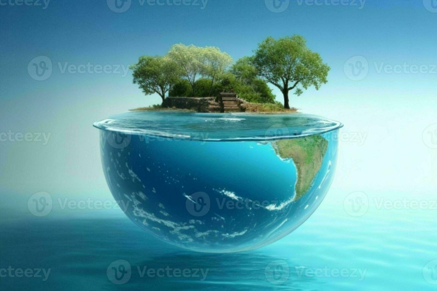 AI generated World Water Day, Realistic accented by graceful splashes on a blue sea background with copy space. Pro Photo