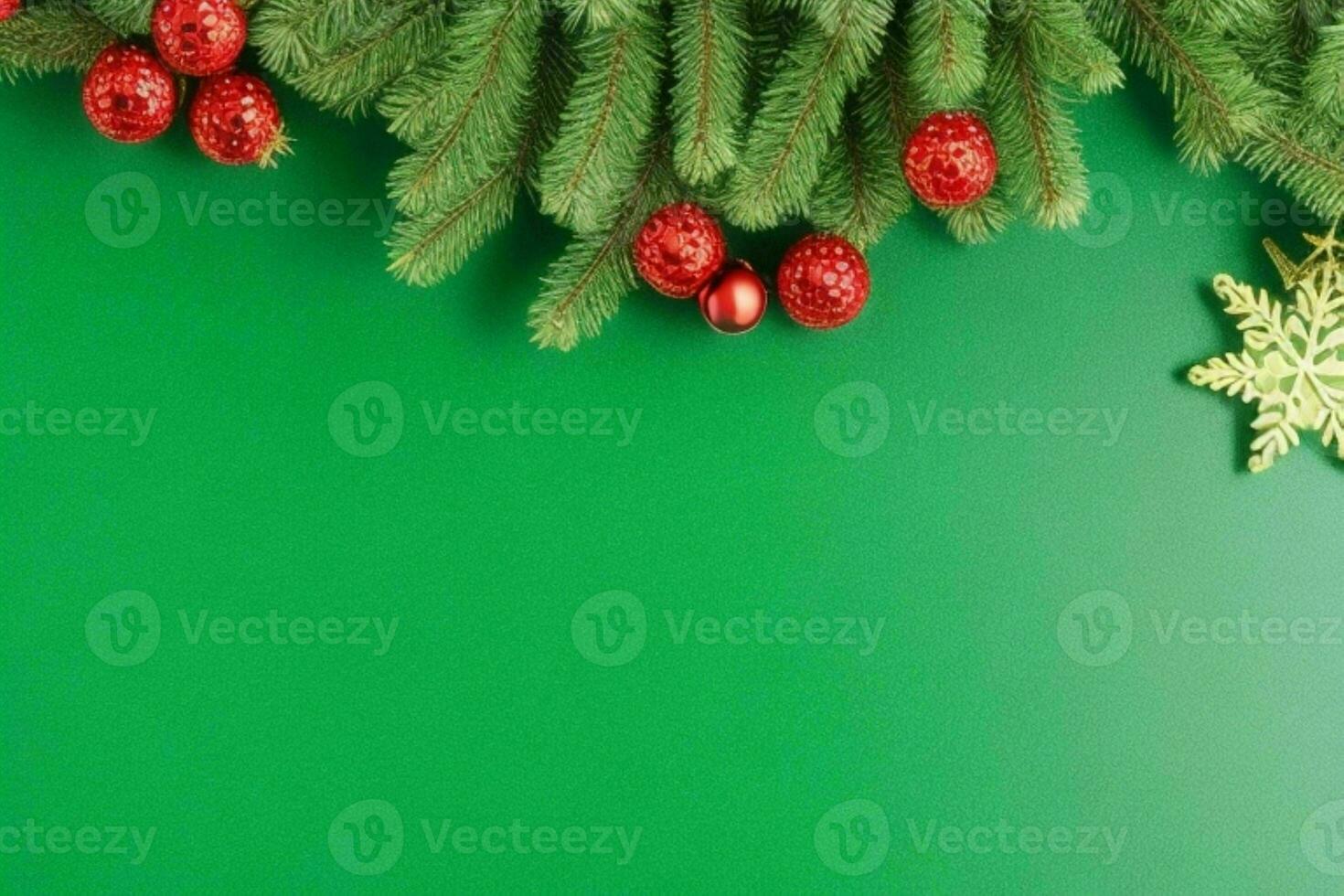 AI generated Green background. Merry Christmas and New Year banner with Copy space. Pro Photo