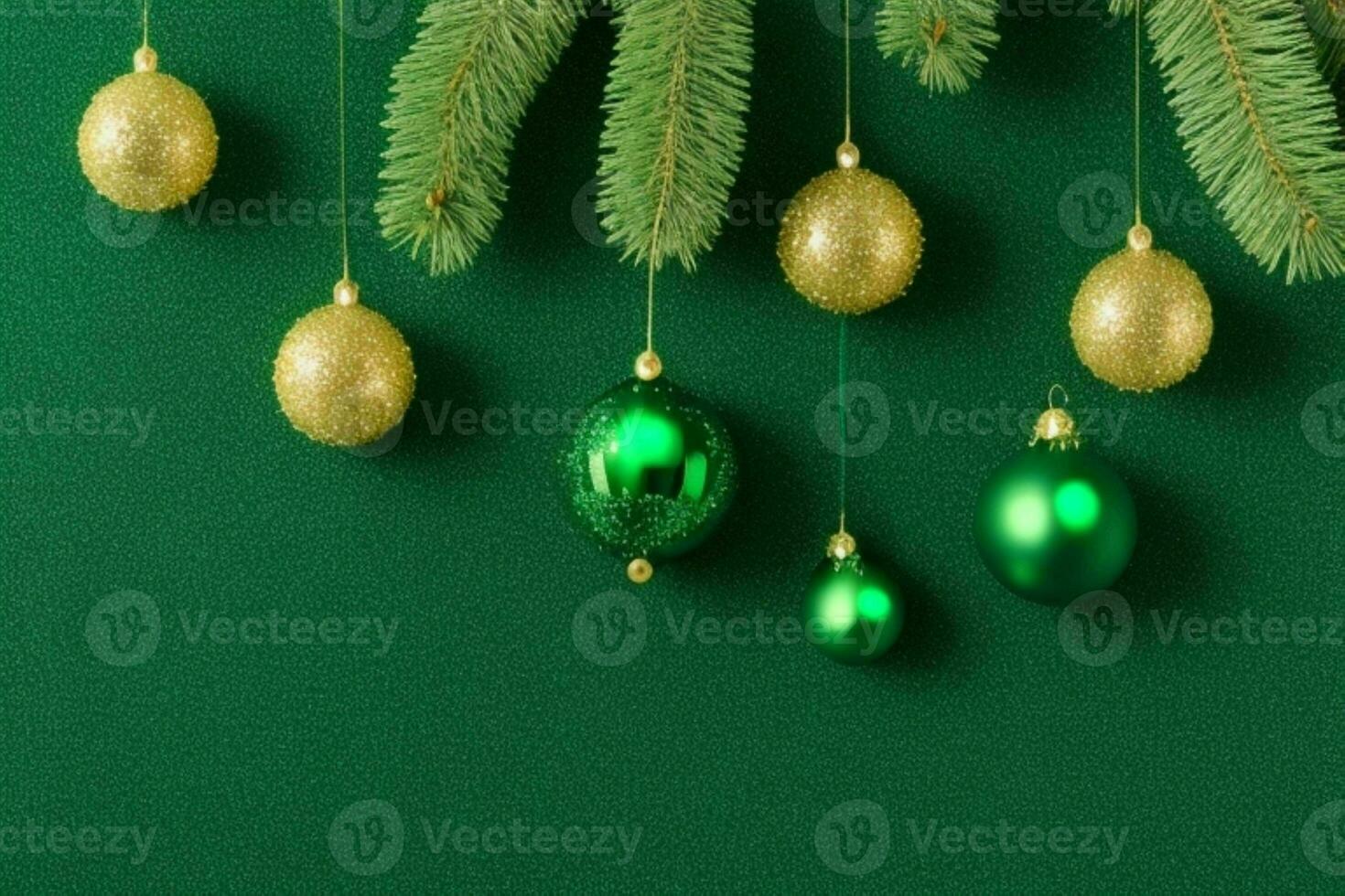 AI generated Green background. Merry Christmas and New Year banner with Copy space. Pro Photo