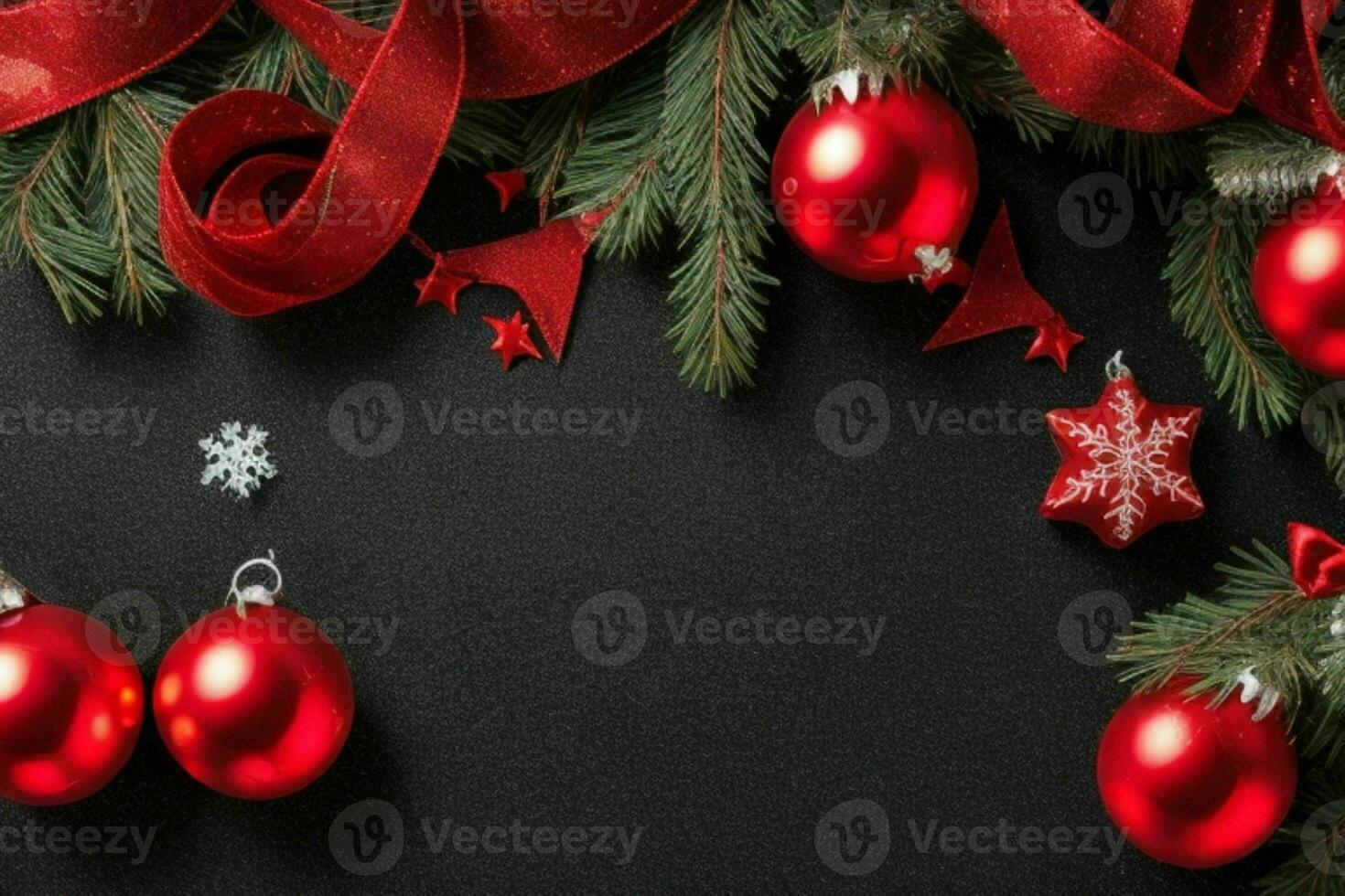 AI generated Black background. Merry Christmas and New Year banner with Copy space. Pro Photo