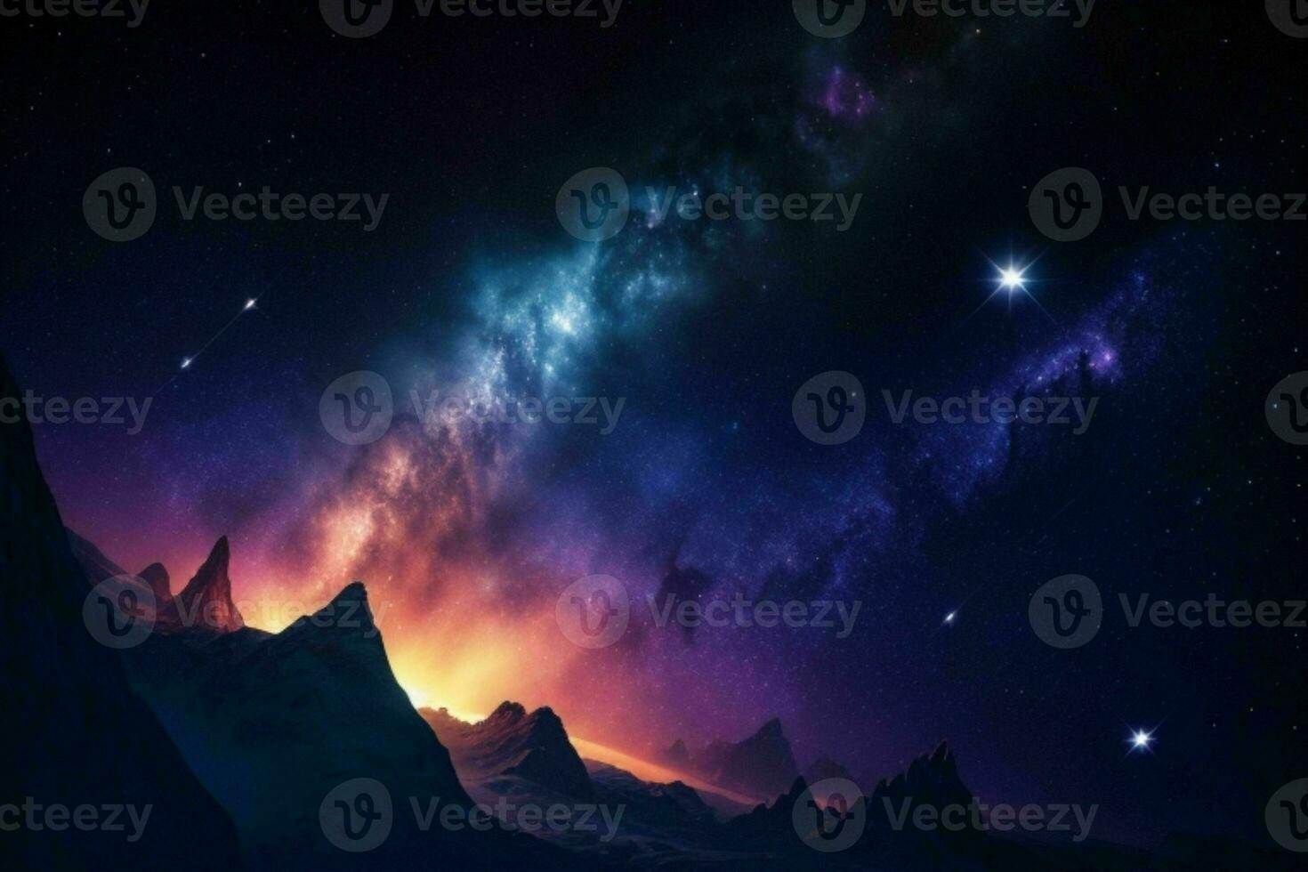 AI generated comet, solar place galaxy, nebula, and stars flat lay background. Pro Photo