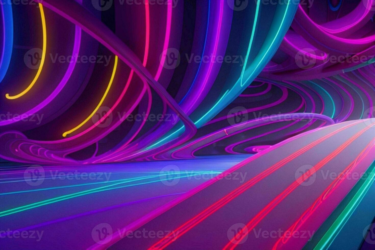 AI generated 3d rendering animation abstract glowing lines vibrant neon lights background. Pro Photo