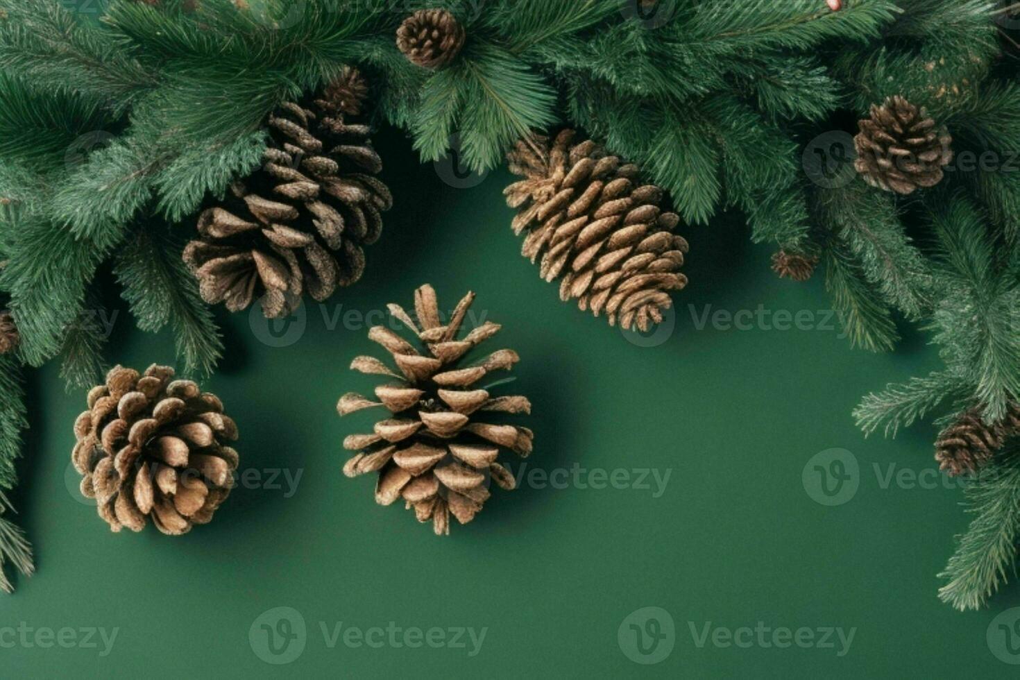 AI generated Green background. Merry Christmas and New Year banner with Copy space. Pro Photo