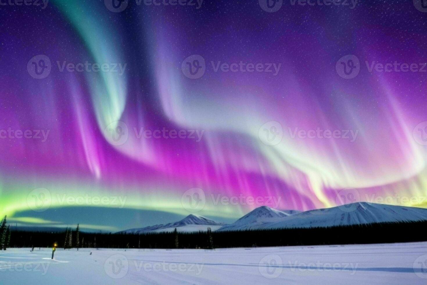 AI generated landscape photography of Aurora borealis in the sky background. Pro Photo