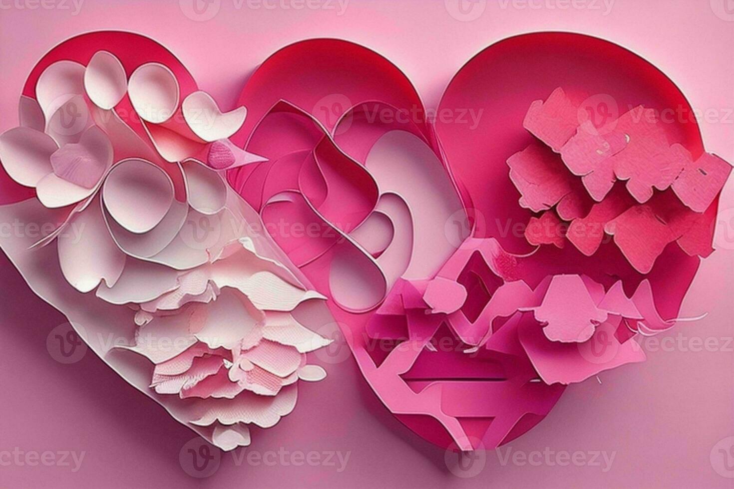 AI generated Cute love paper cut style romantic scenery. Valentines Day. Mother's Day anniversary. Pro Photo