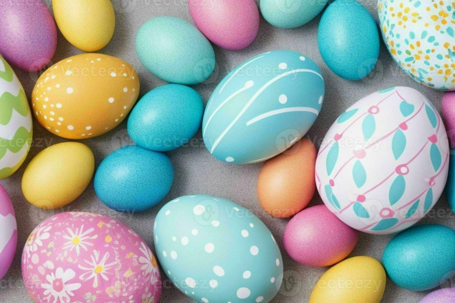 AI generated Easter egg day colorful concept background with copy space. Pro Photo