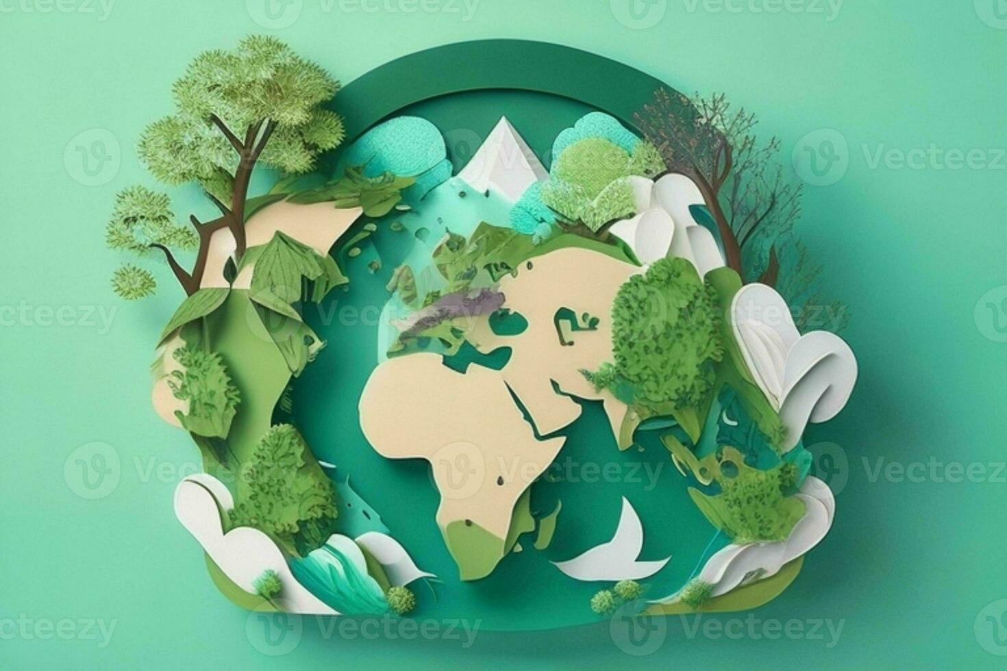 AI generated World environment day background in paper cut style. Pro Photo