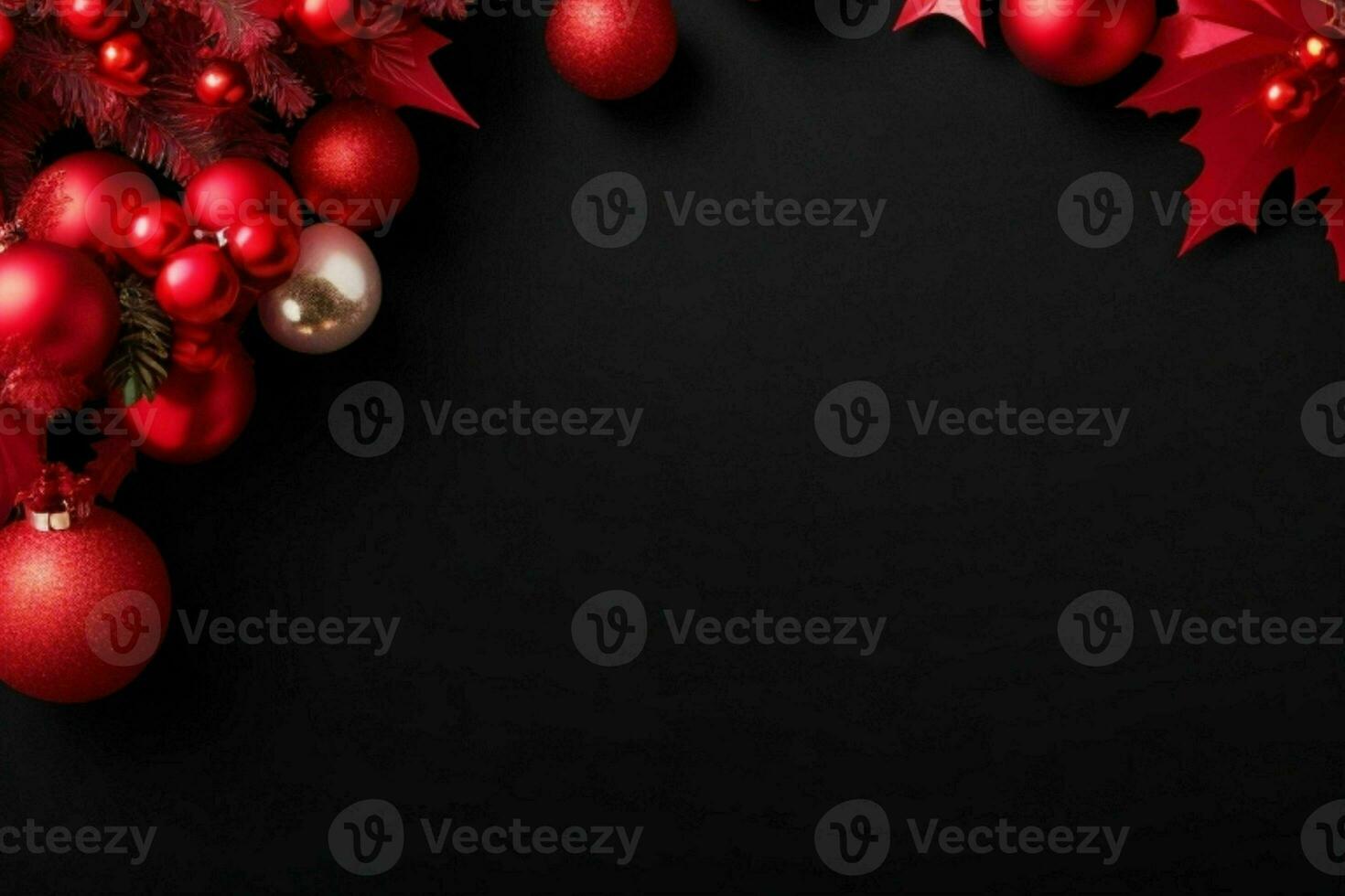 AI generated Black background. Merry Christmas and New Year banner with Copy space. Pro Photo