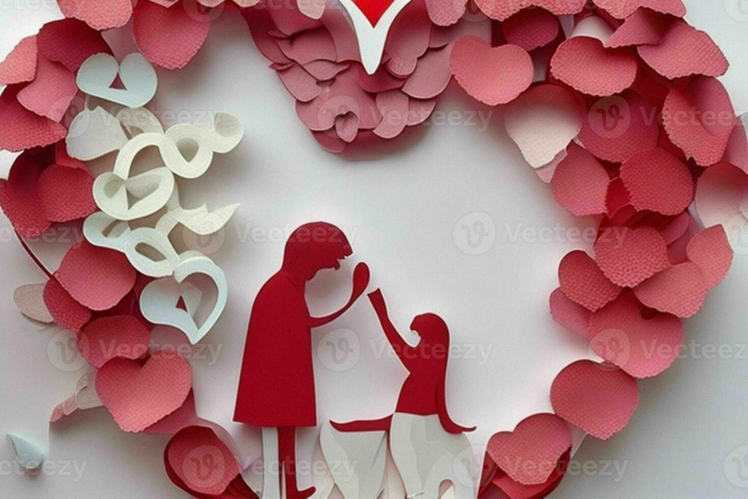 AI generated Cute love paper cut style romantic scenery. Valentines Day. Mother's Day anniversary. Pro Photo