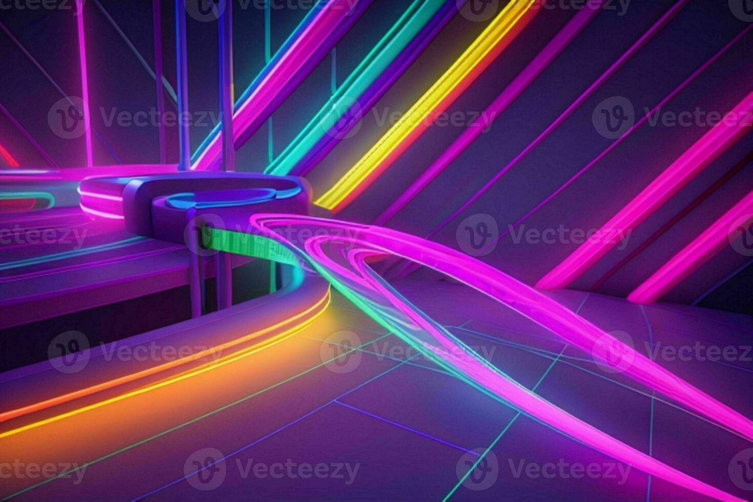 AI generated 3d rendering animation abstract glowing lines vibrant neon lights background. Pro Photo