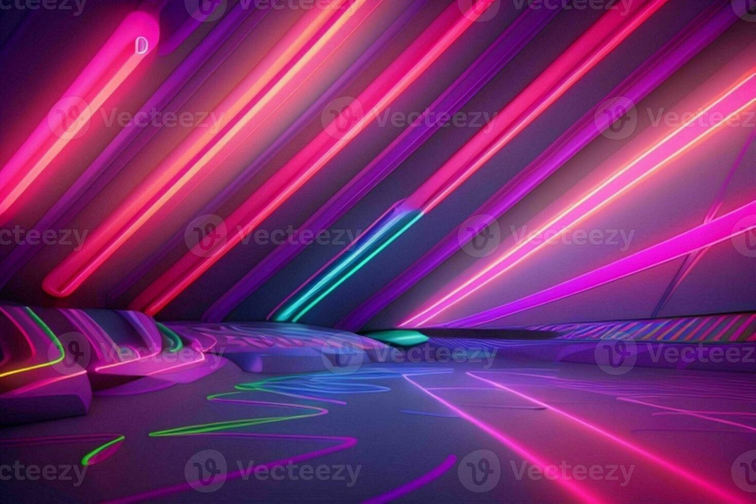 AI generated 3d rendering animation abstract glowing lines vibrant neon lights background. Pro Photo