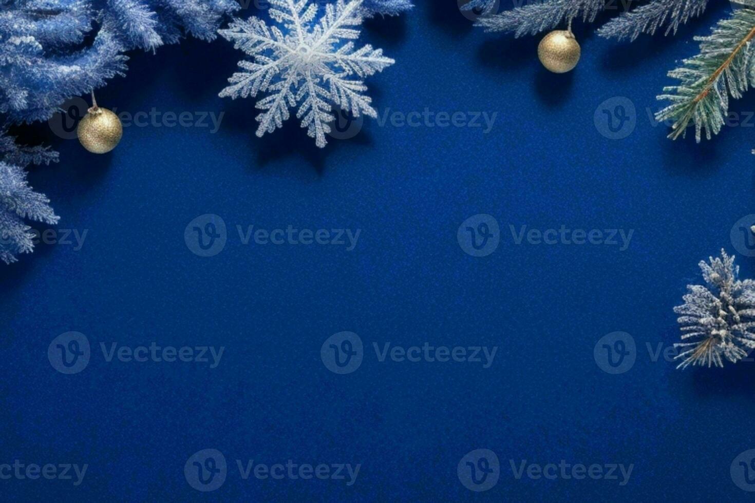 AI generated Blue background. Merry Christmas and New Year banner with Copy space. Pro Photo