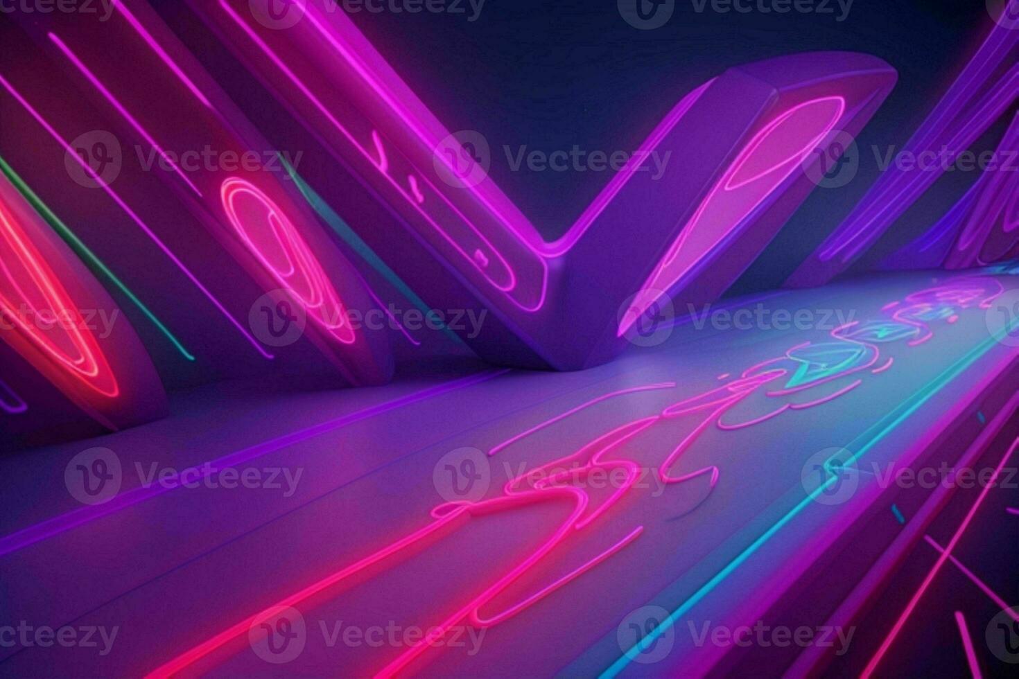 ai generado 3d representación animación resumen brillante líneas vibrante neón luces antecedentes. Pro foto