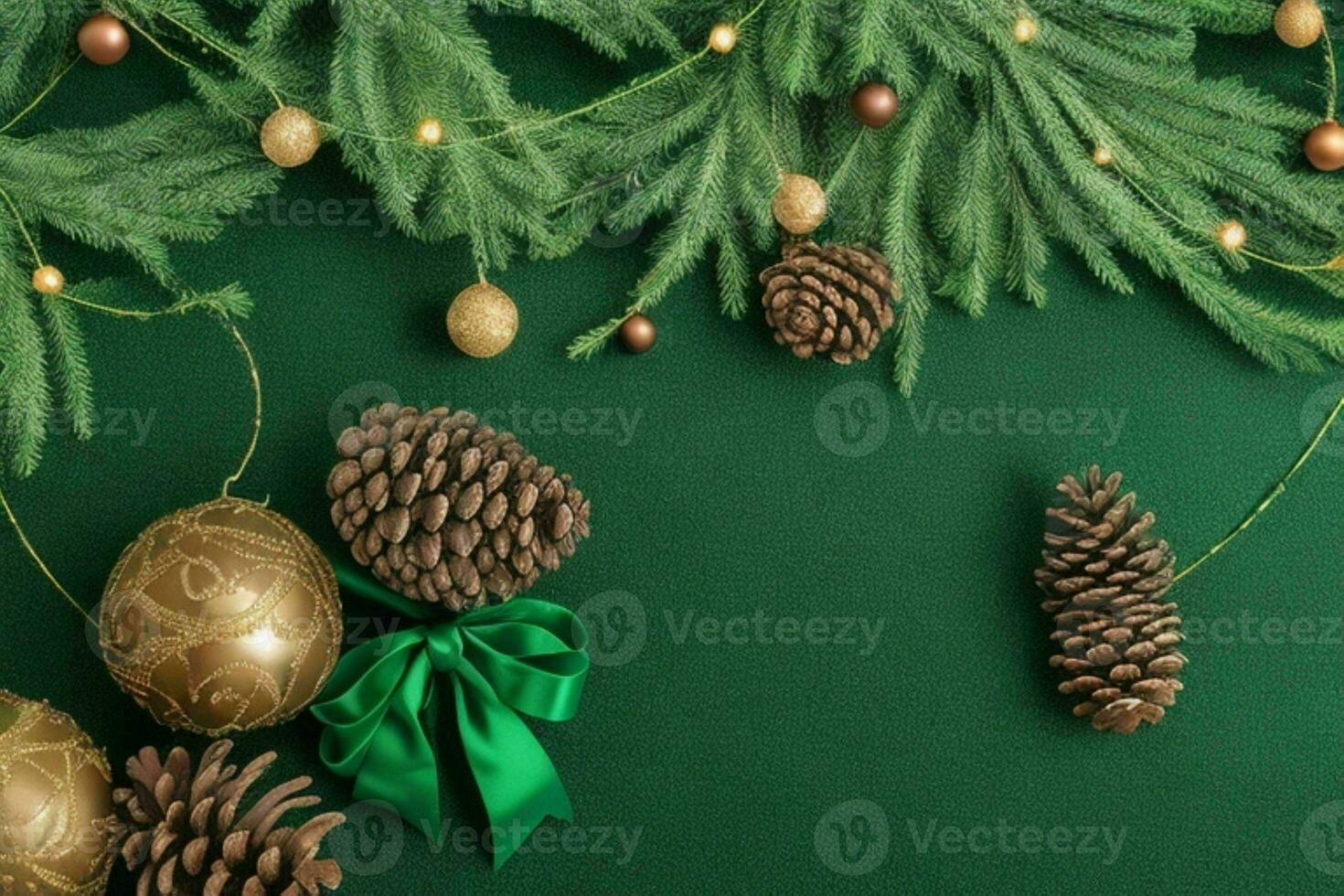 AI generated Green background. Merry Christmas and New Year banner with Copy space. Pro Photo