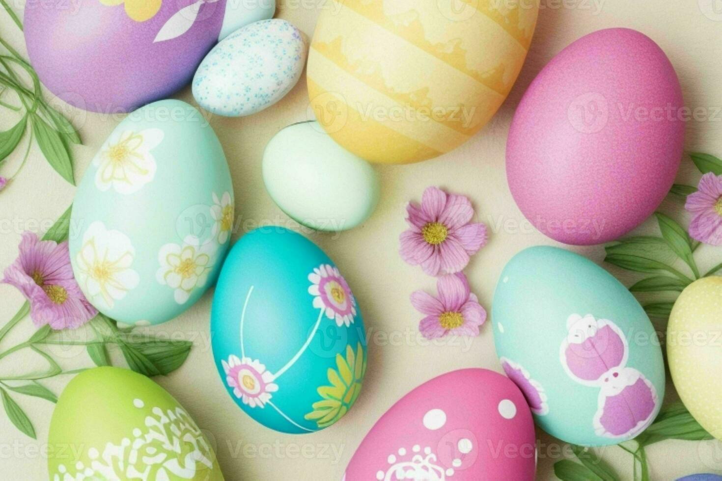 AI generated Easter egg day colorful concept background with copy space. Pro Photo