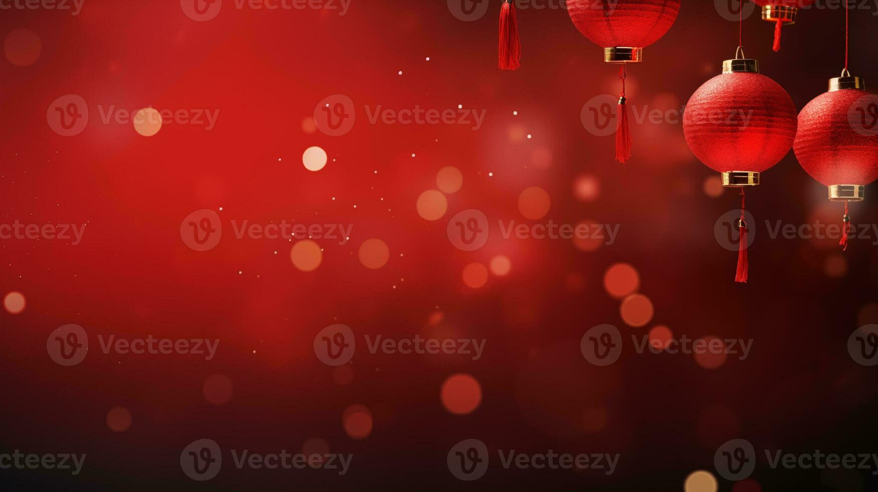 AI generated lunar new year background with hanging red latern photo