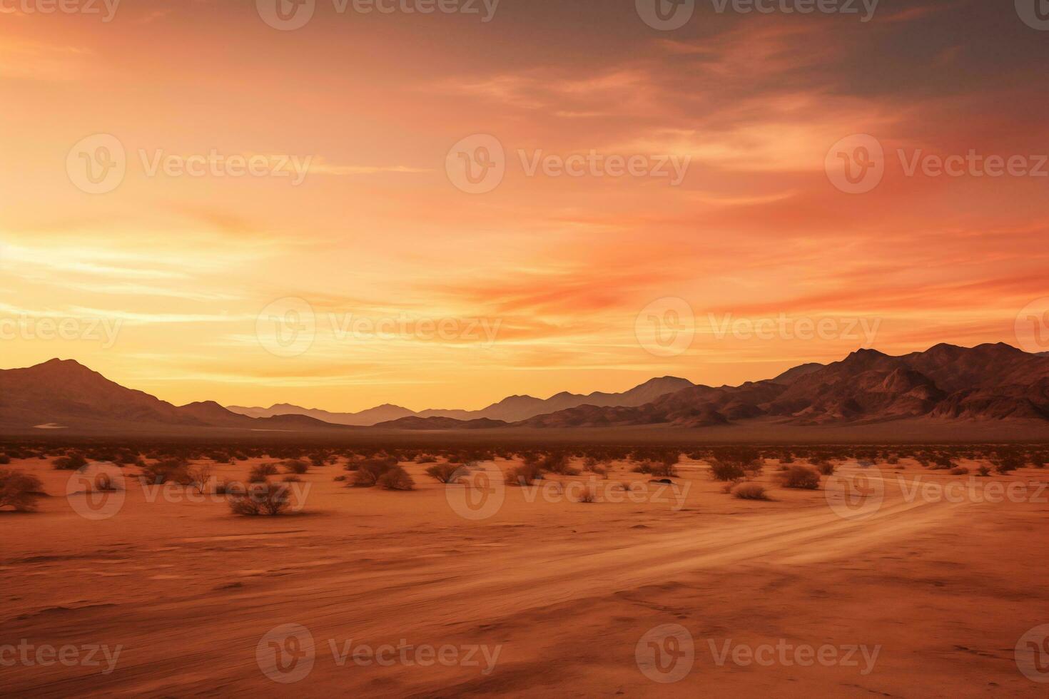 AI generated a photograph of desert at dusk photo