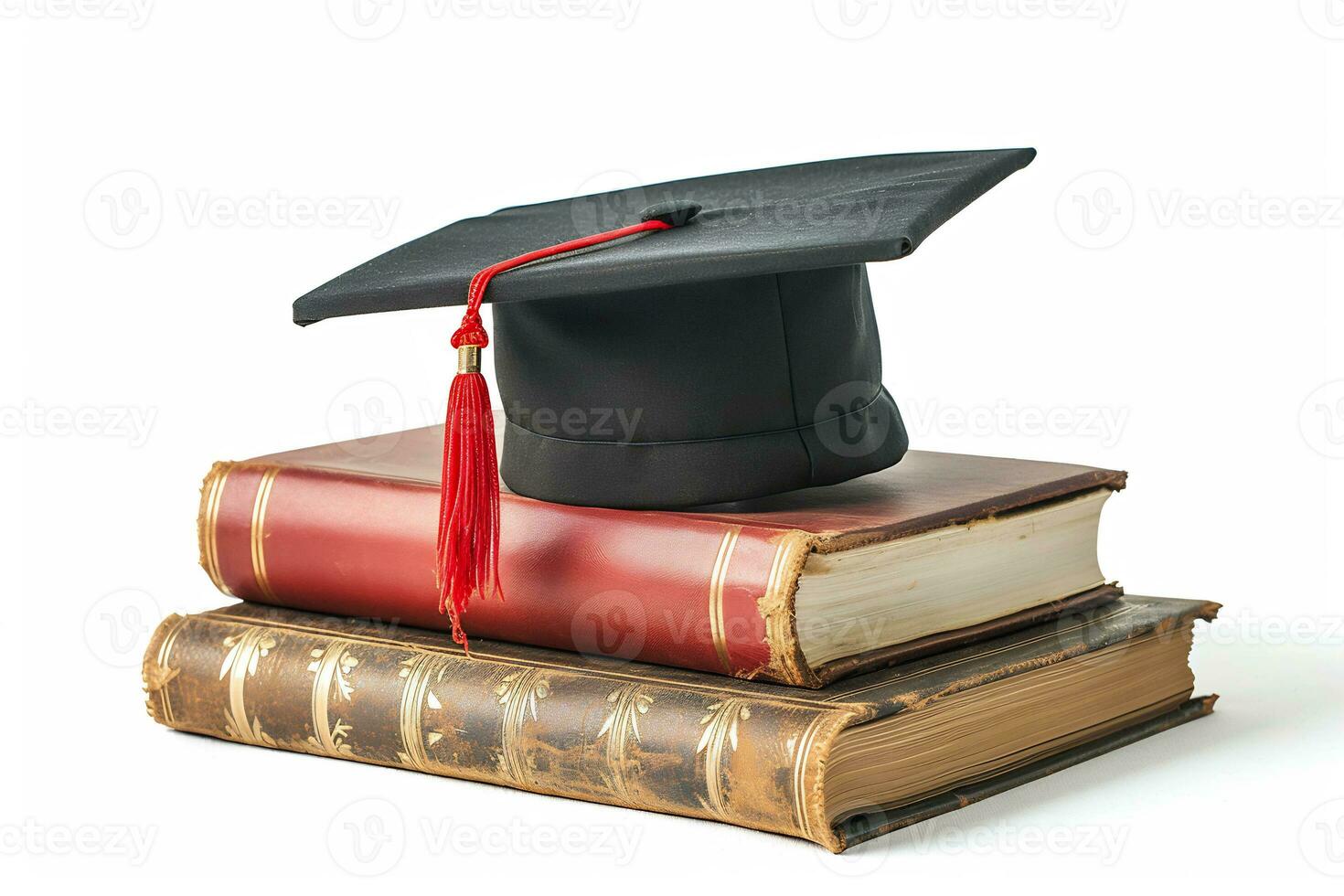 AI generated a mortar board graduation diploma on top of stacked book photo