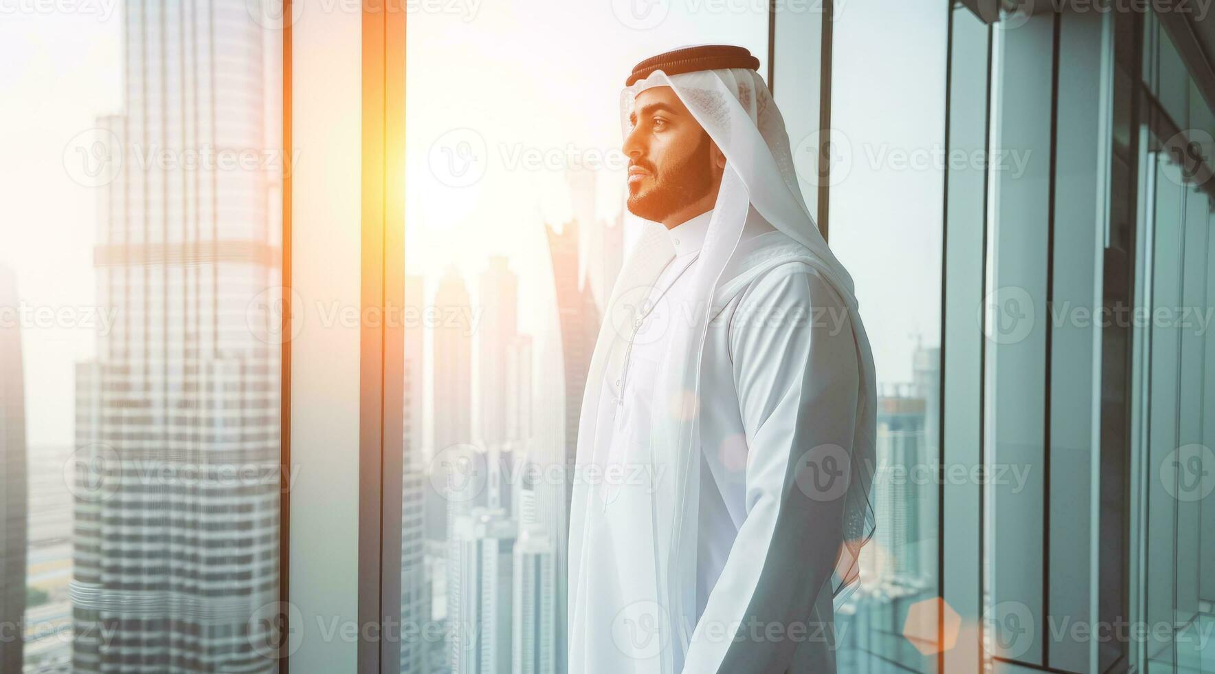 AI generated Confident successful arab mulsim business manager executive in corporate office photo