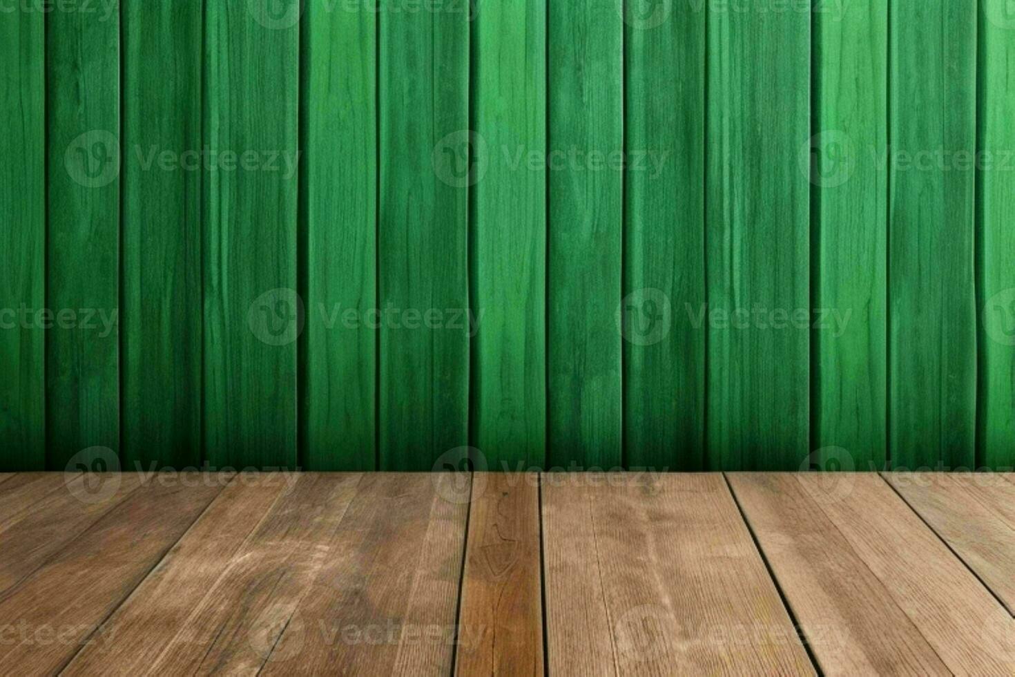 AI generated Empty wooden deck table over wooden wallpaper background with copy space, Mockup for product display. Pro Photo