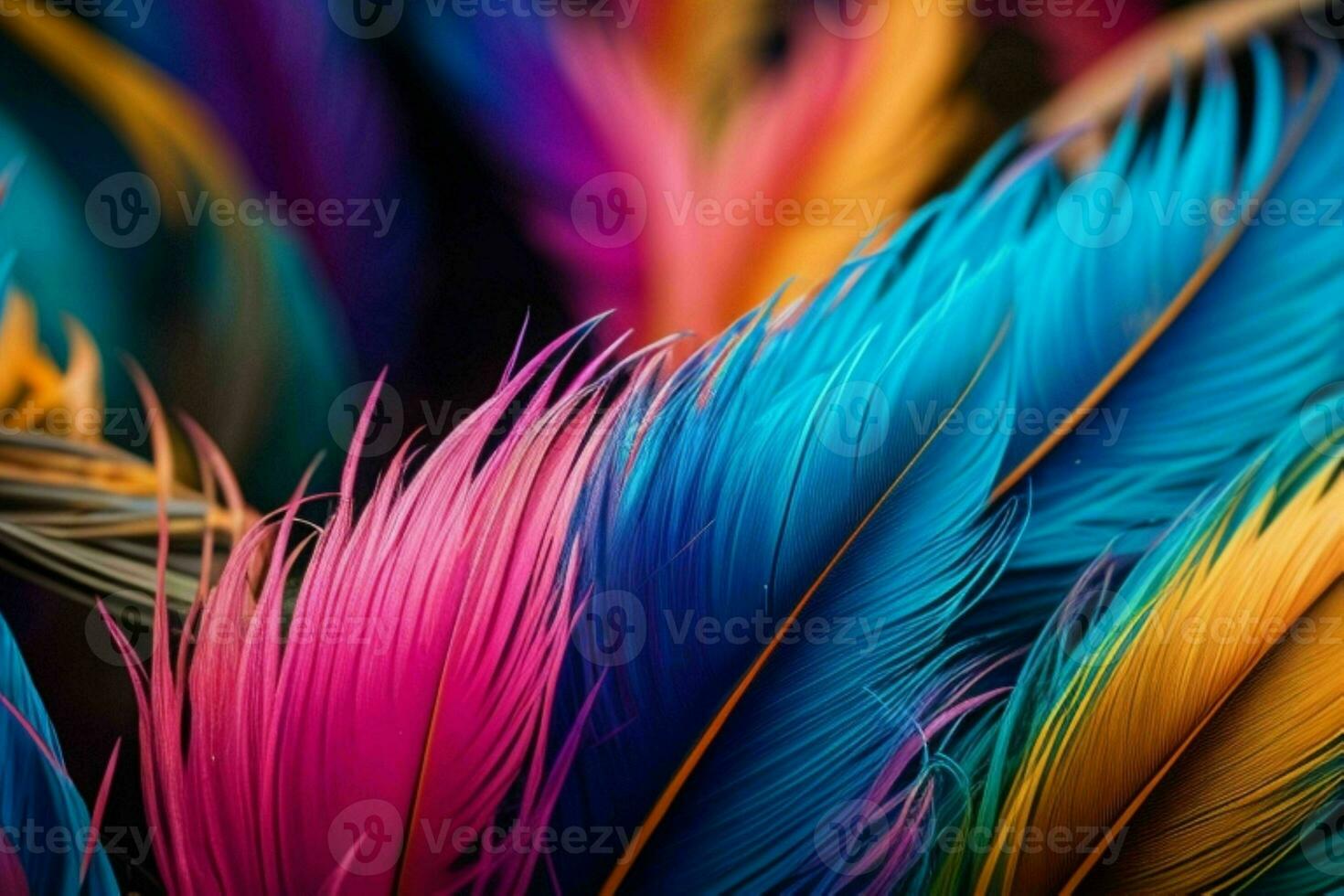 AI generated Closeup vibrant feather texture wallpaper background. Pro Photo