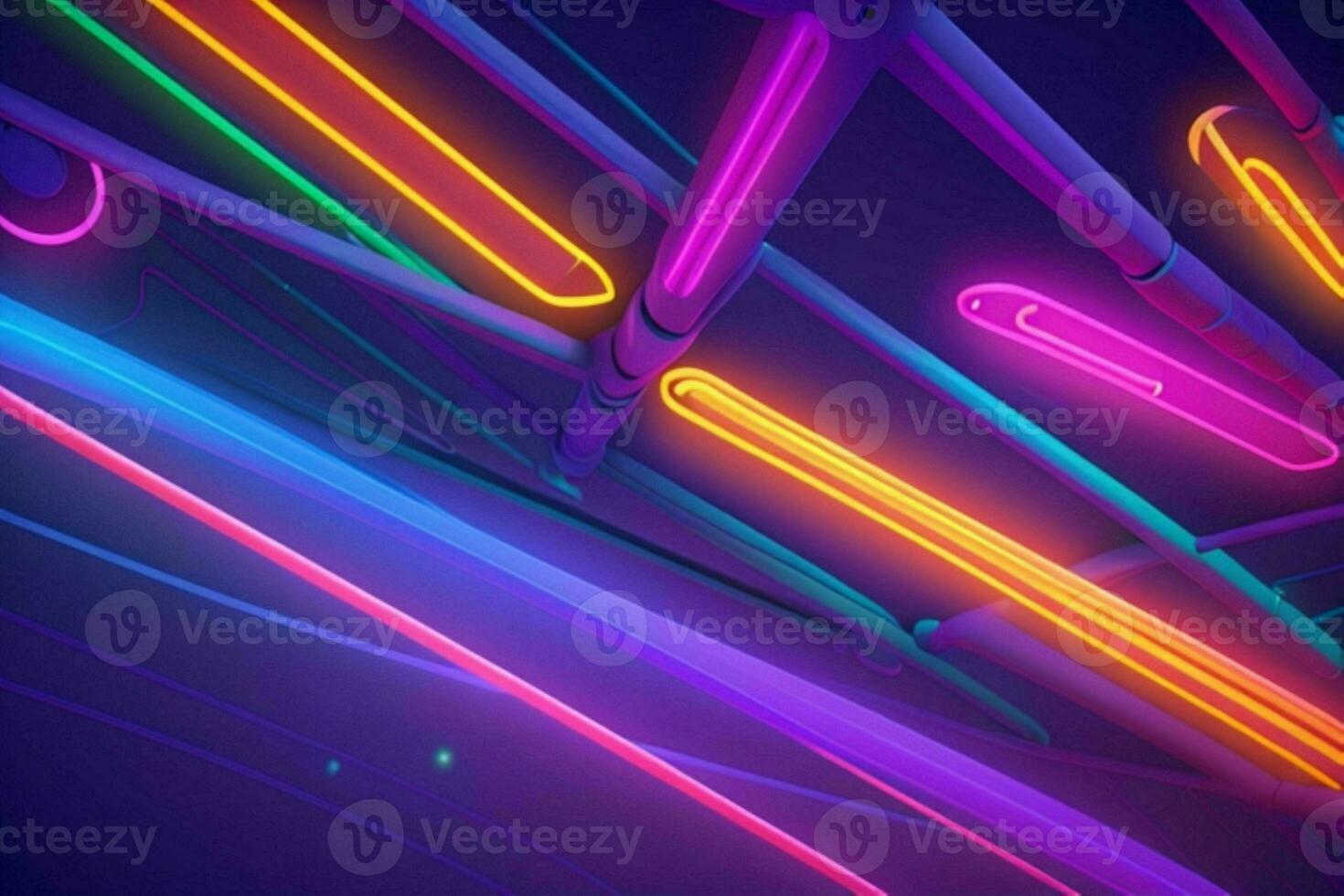 AI generated 3d rendering animation abstract glowing lines vibrant neon lights background. Pro Photo