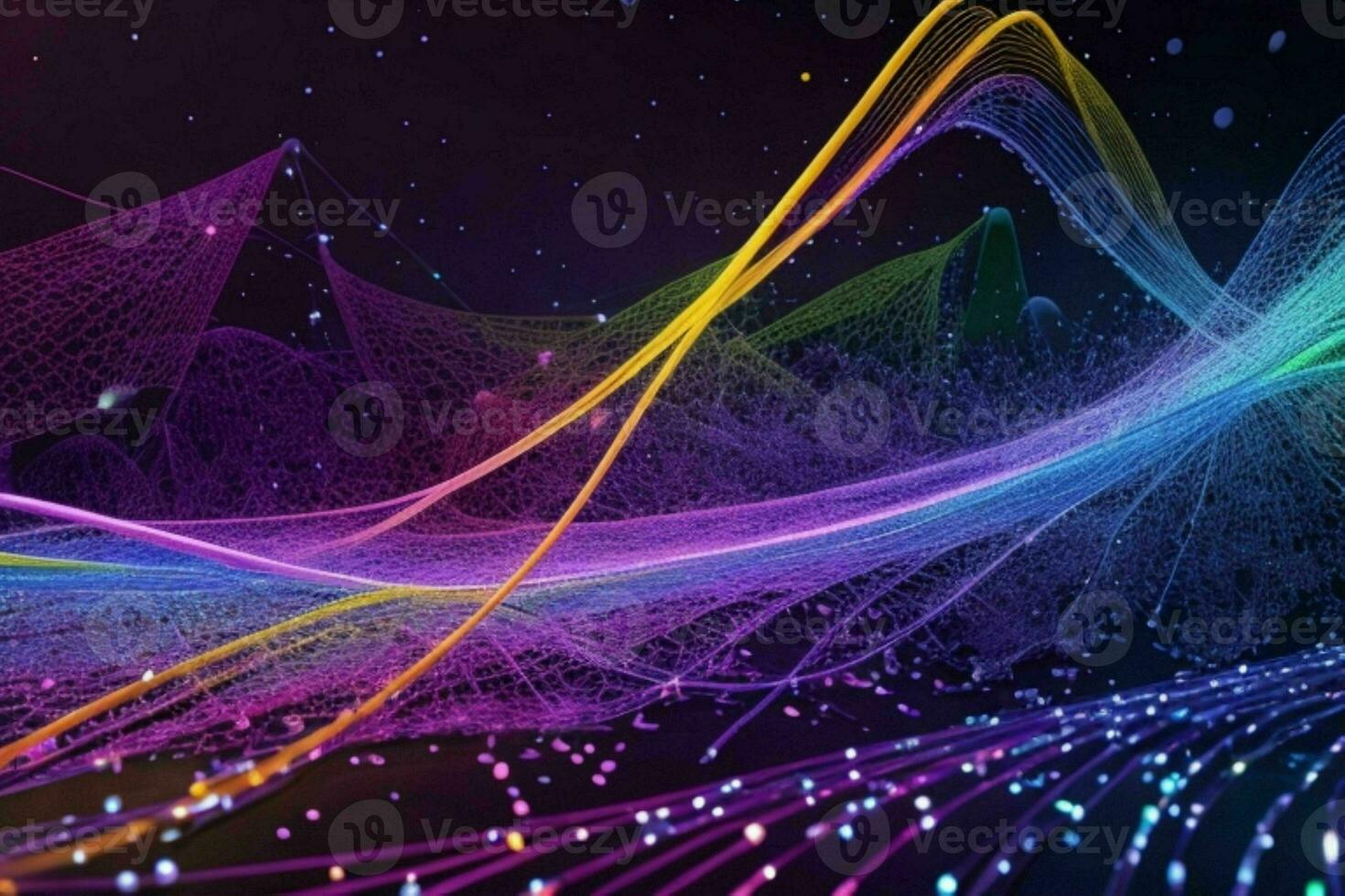 AI generated Network line of connecting stream with a wave of Futuristic abstract wave wallpaper background. Pro Photo