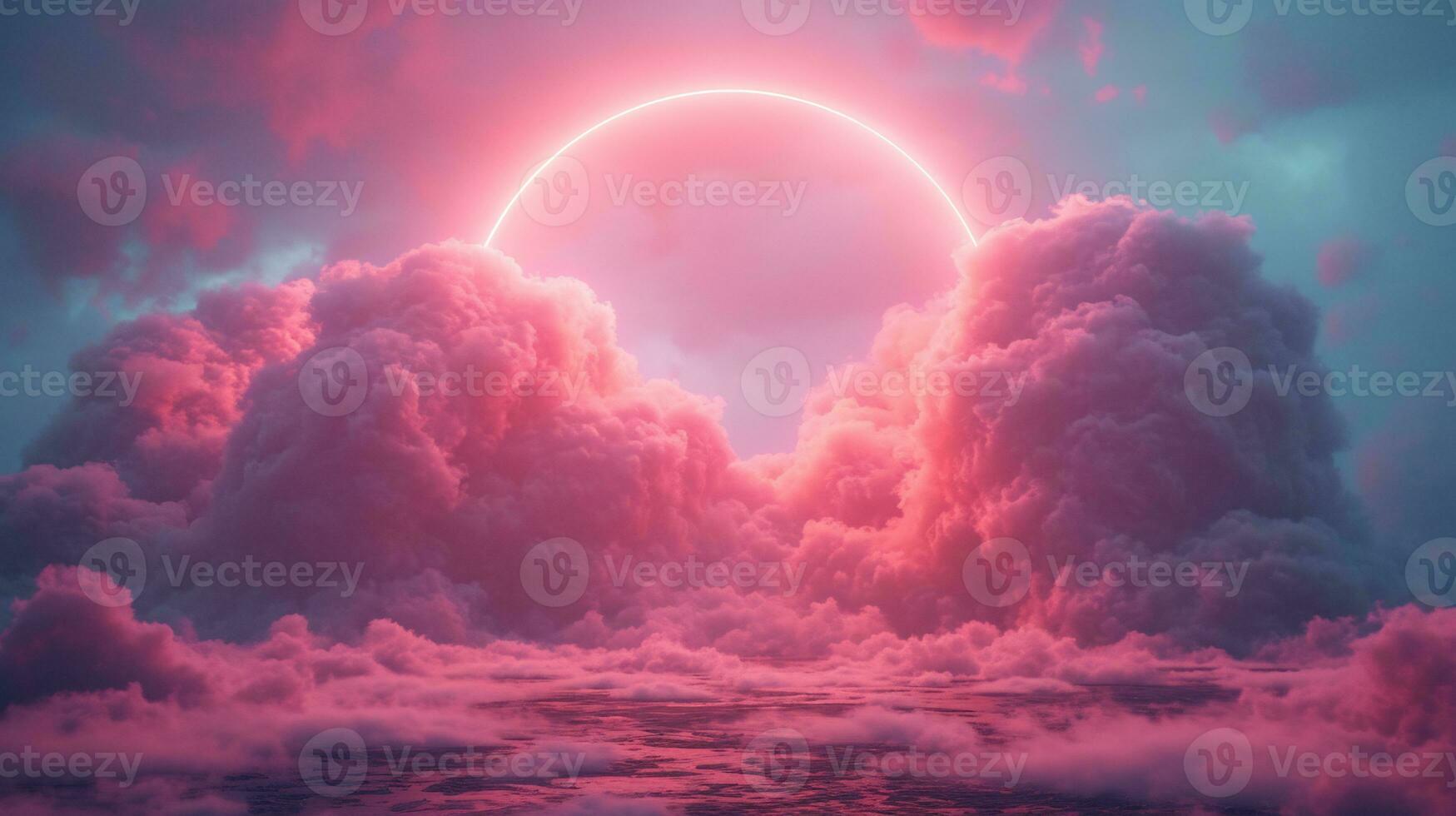 AI generated light pink neon circle in grey background photo