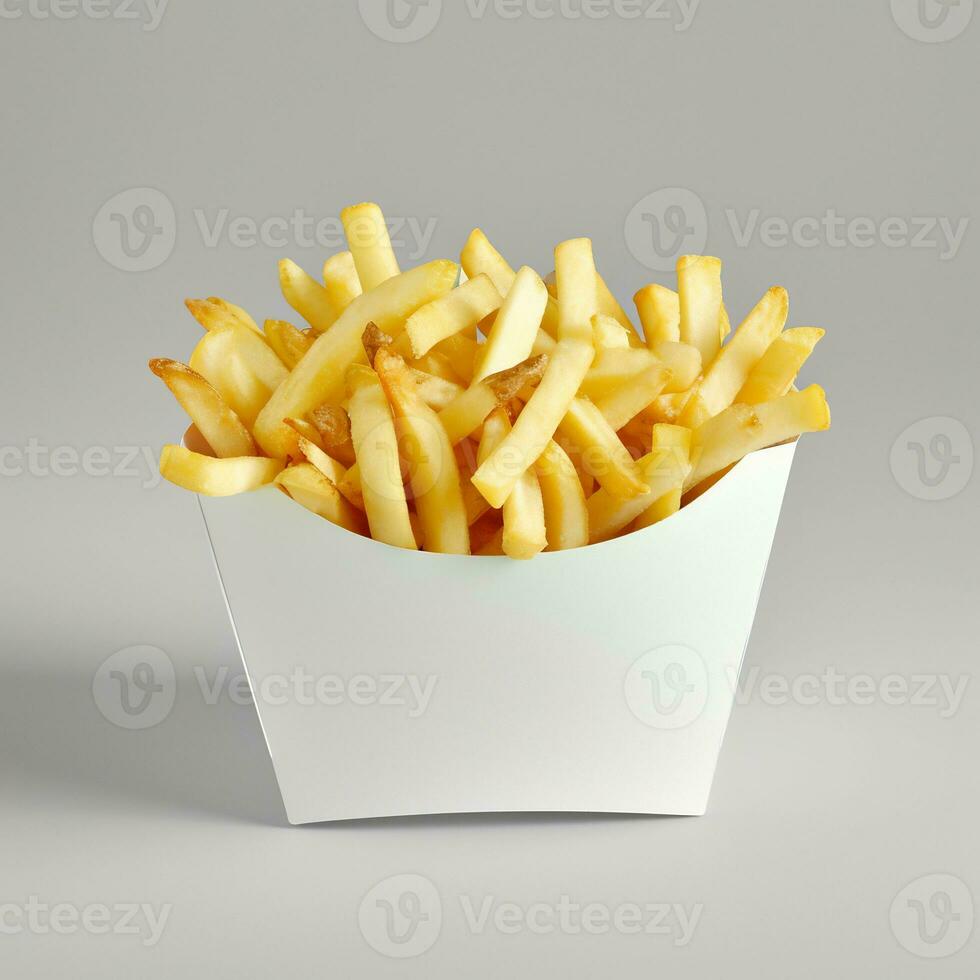 AI generated blank french fries box mockup in plain white isolated background photo