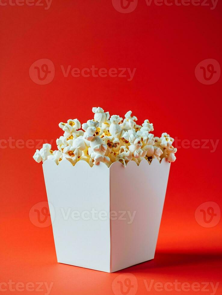 AI generated blank pop corn box mockup in plain red isolated background photo