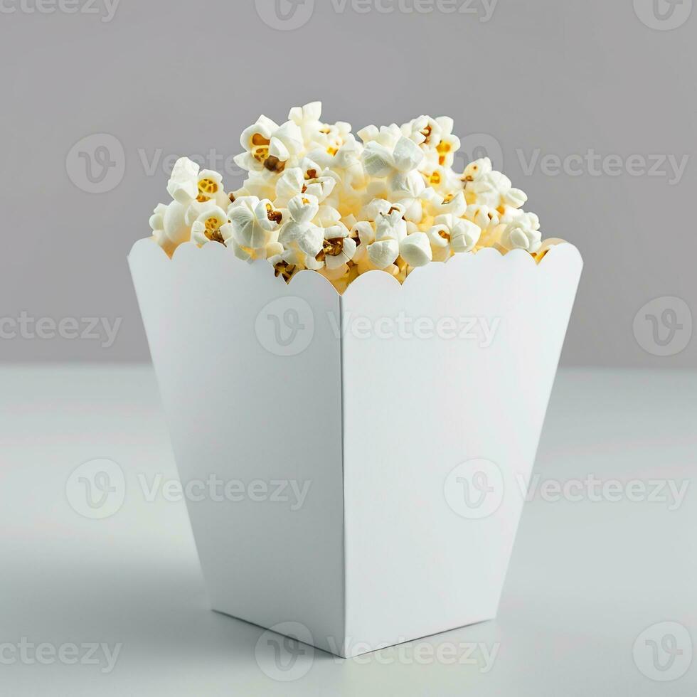 AI generated blank pop corn box mockup in plain white isolated background photo