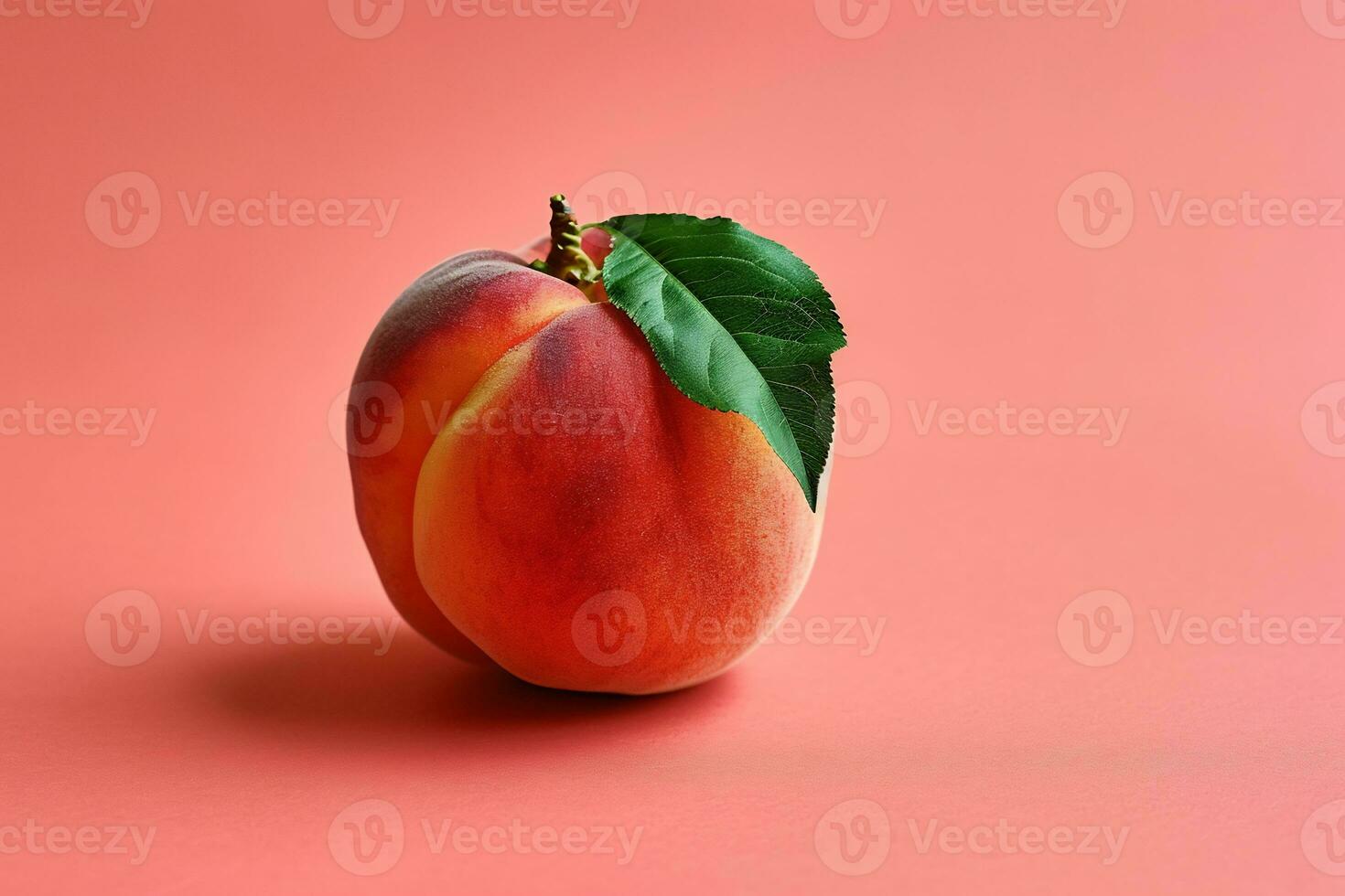 AI generated a peach fruit with on a peach color plain background photo