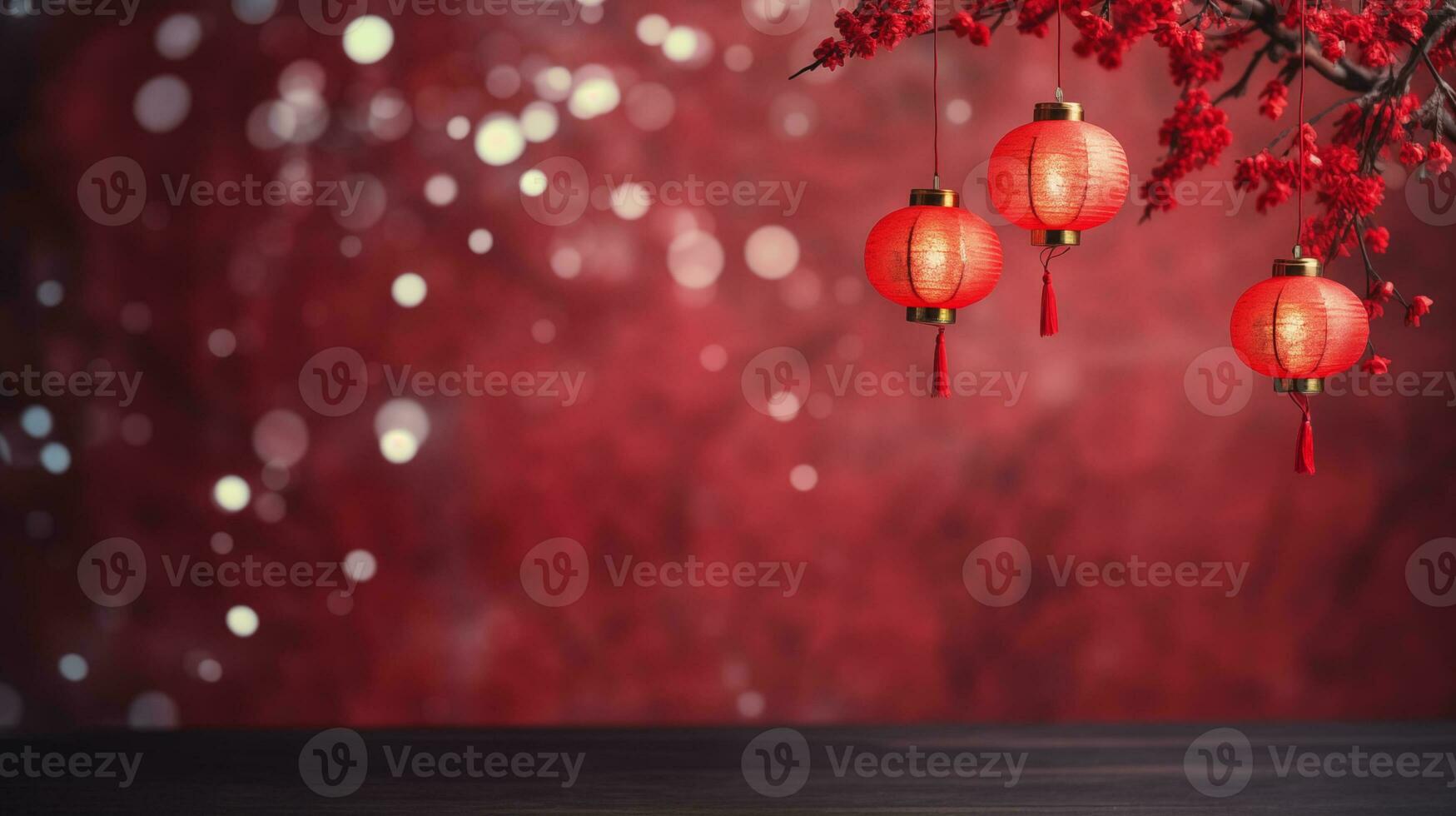 AI generated lunar new year background with hanging red latern photo