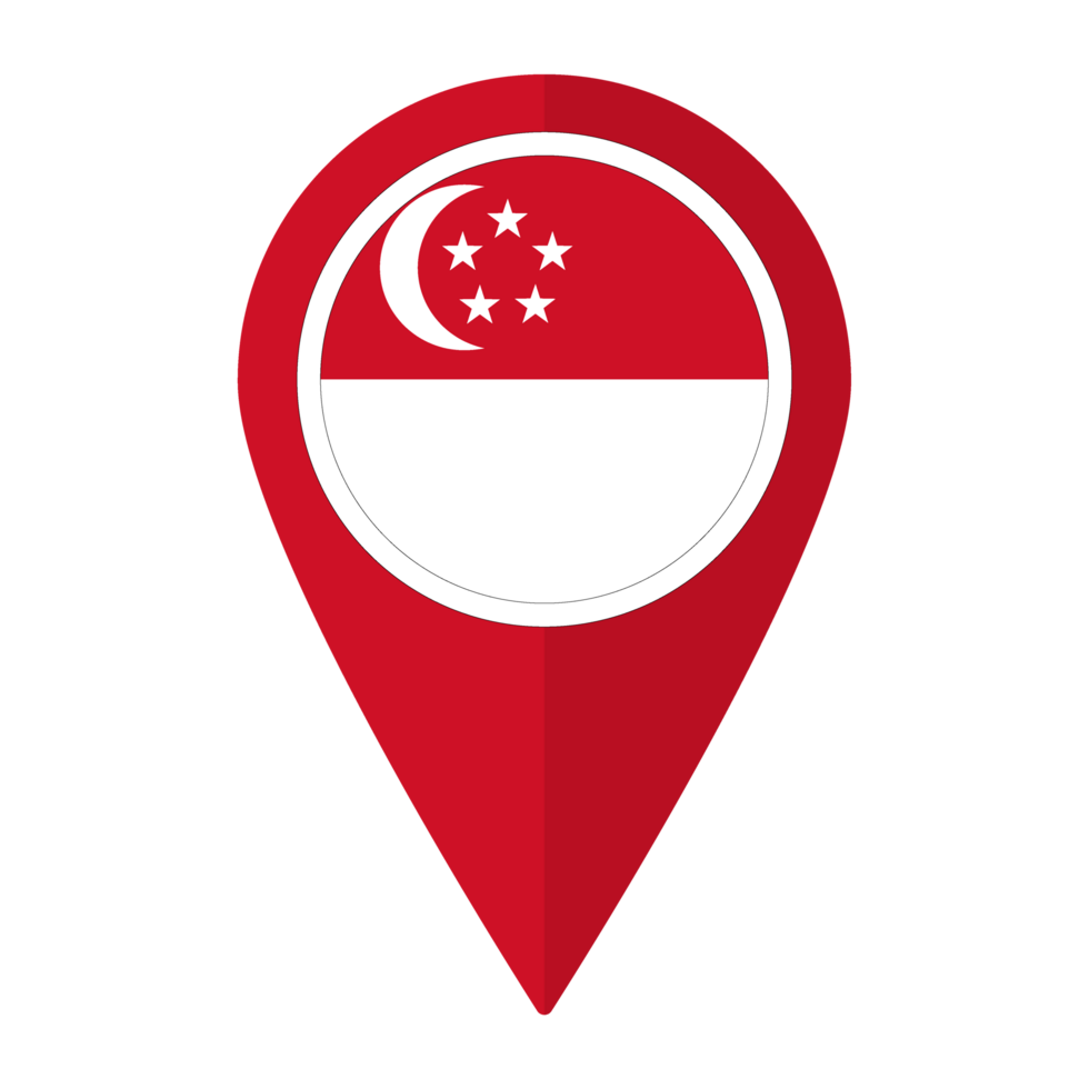 Singapore flag on map pinpoint icon isolated. Flag of Singapore png