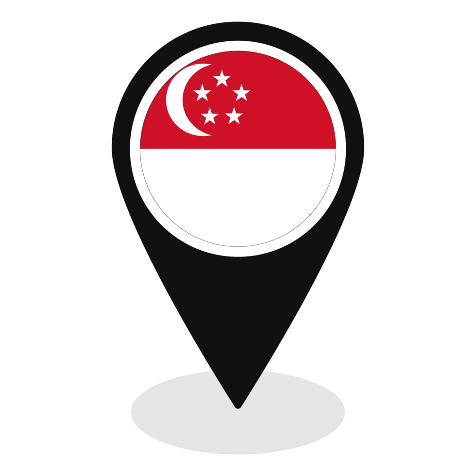 Singapore flag on map pinpoint icon isolated. Flag of Singapore png