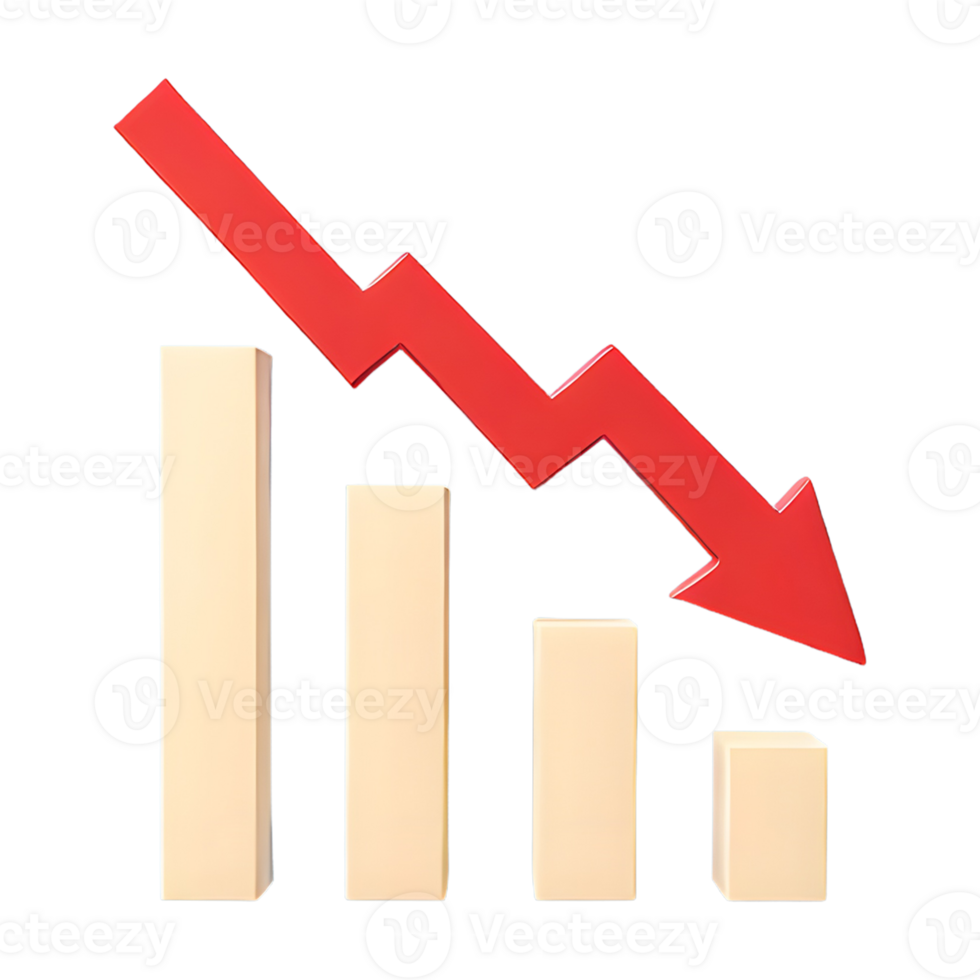 AI generated Decreasing Chart with Red Arrow icon 3d isolated on transparent background png